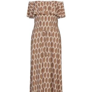 Brown Leaf Print Midi Dress